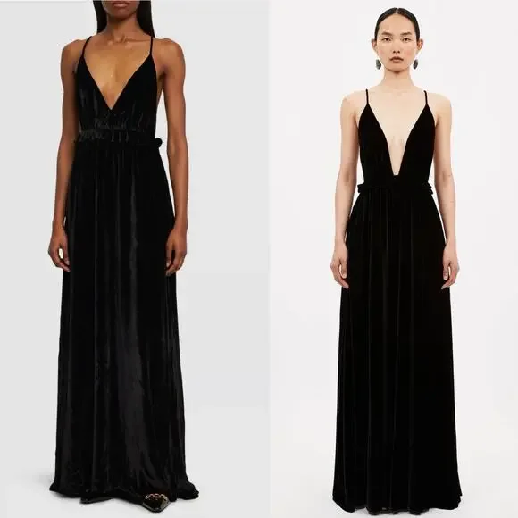 Ulla Johnson Lavinia Gown Black Velvet Open Back Black Tie Formal Party Size 00 - Picture 15 of 16